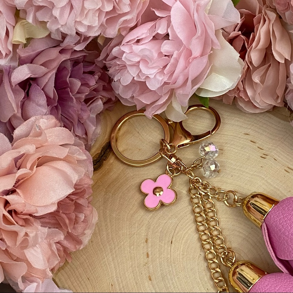 Pink Triple Rose Charm with Beads Keychain - Picture 13 of 15